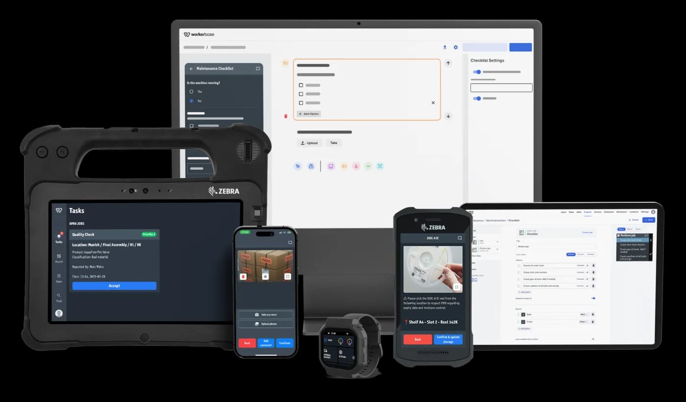 Workerbase lean manufacturing apps on industrial devices
