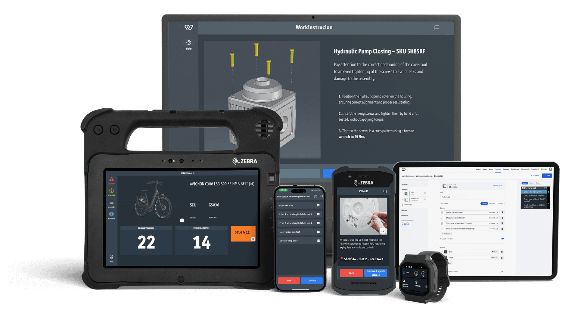 Workerbase digital work instructions on multiple devices