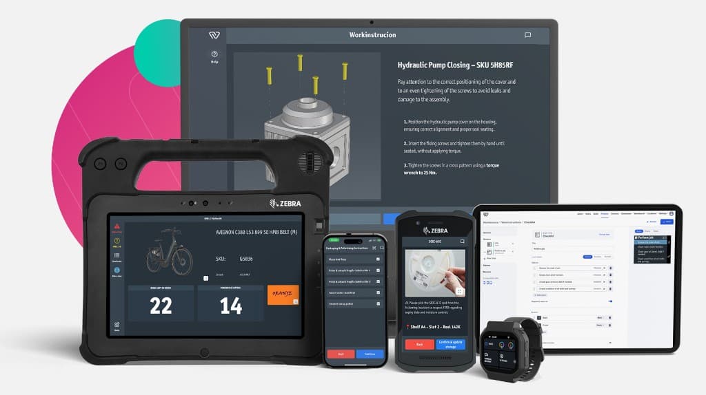 Workerbase experience across tablet, phone, scanner, and industrial smartwatch