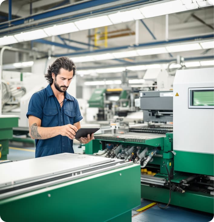 Worker accessing manufacturing assembly software