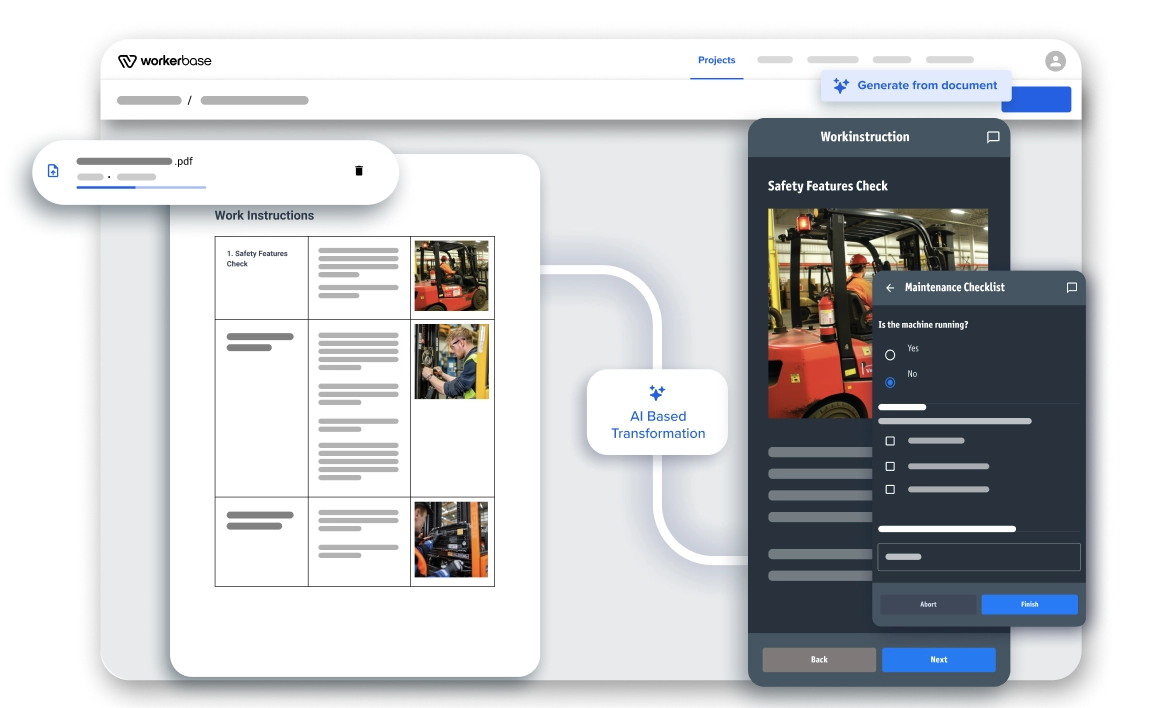 PDF work instructions transformed by AI into Workerbase mobile checklists